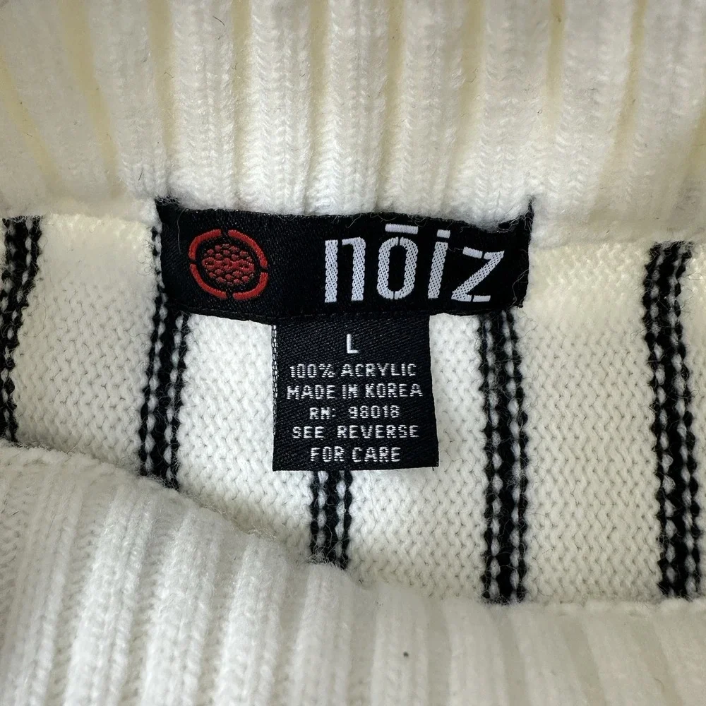 NOIZ Vintage White Acrylic NY‎ Pin Stripe Mock Neck Pullover Sweater Large